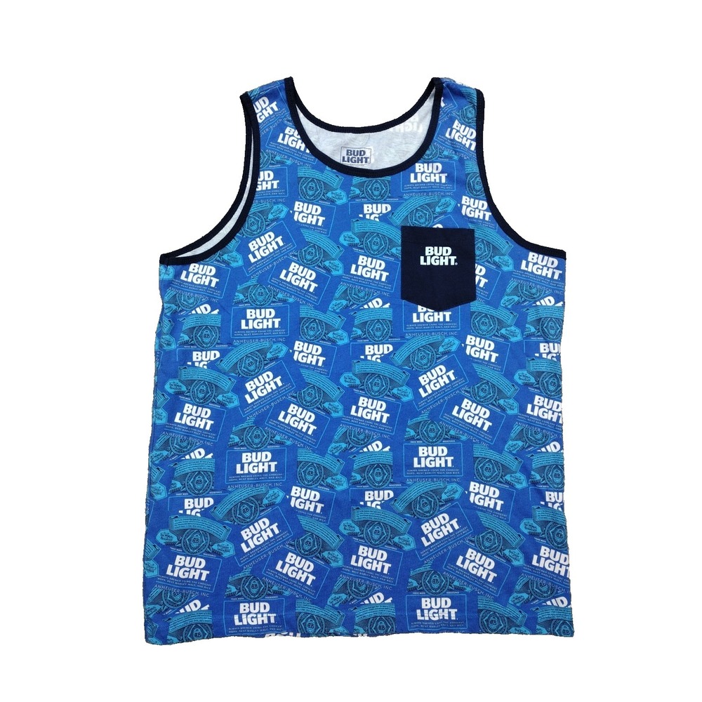 Bud Light Logo Blue Sleeveless Men's Tank Top Muscle Shirt LG 42/44 With Pocket